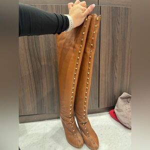 Valentino Tan Studded Over the Knee Boots